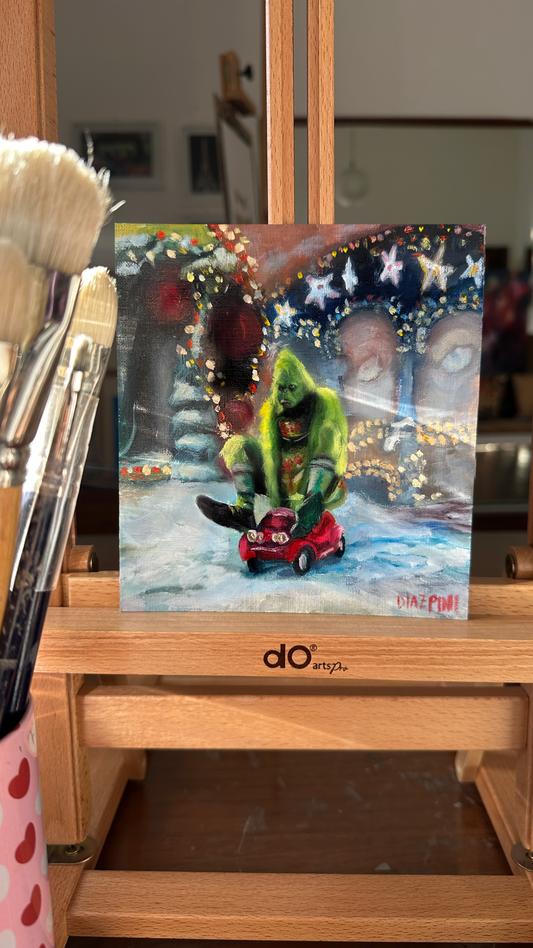 Grinch Driving Car Oil Painting