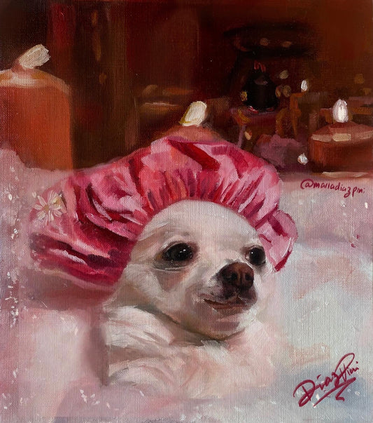 Chihuahua Bathtub Oil Painting