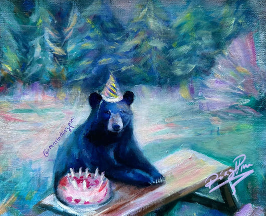 Birthday Bear Oil Painting
