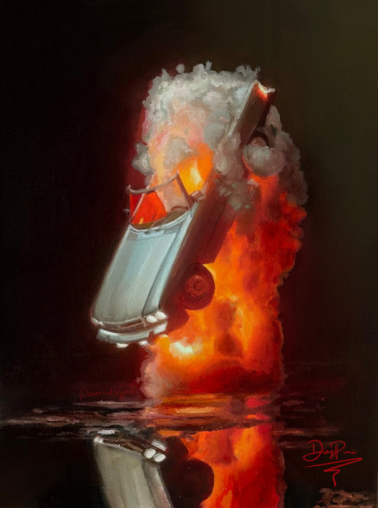 Car Explosion Oil Painting
