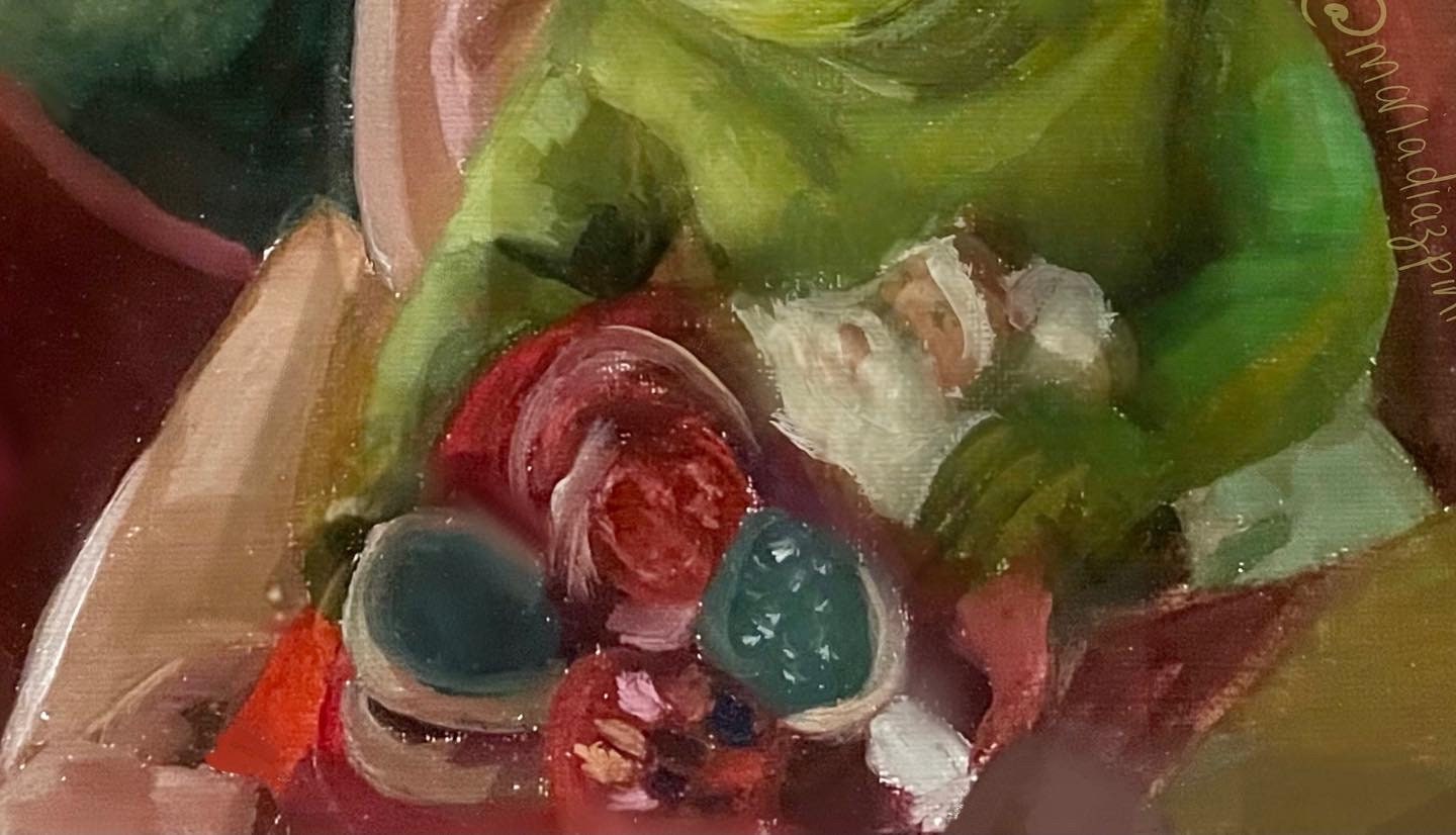 Christmas Baby Grinch Art Original Oil Painting, Christmas painting, Christmas oil painting, Grinch art, original art, handmade, baby grinch