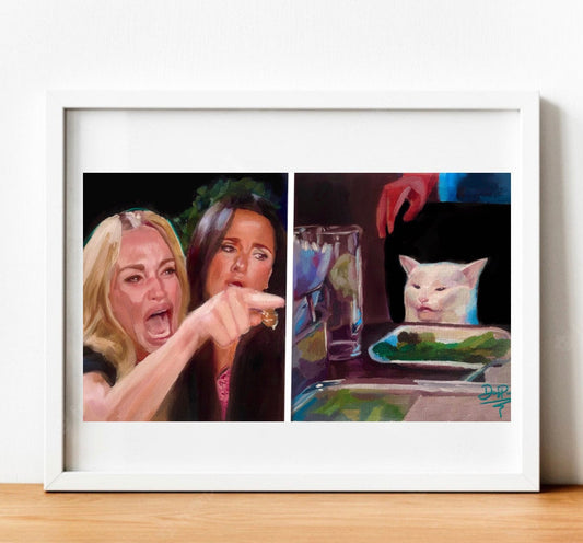 Cat Funny meme Artwork Print, cat painting, funny cat painting, the real housewives meme, meme art, meme print, cat print, cat wall art, art