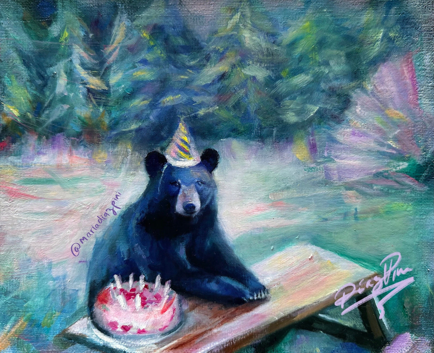 Sad Bear meme Artwork Print, birthday bear, cute art, impressionistic style, bear oil painting, funny painting, funny art, birthday art,