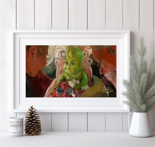 Christmas Baby Grinch Art Print, Grinch art, Christmas artwork, grinch wall art, cute Christmas art, Christmas painting, grinch painting